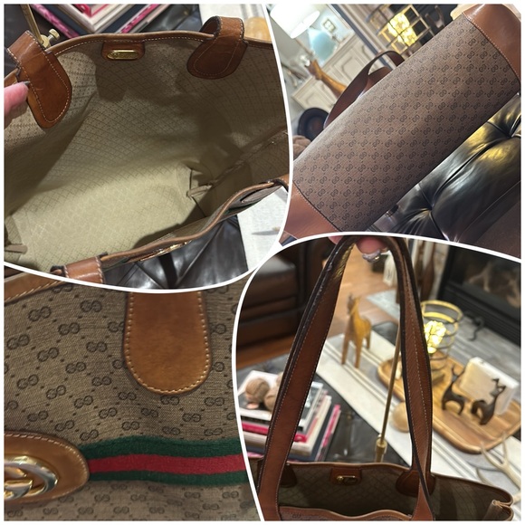 🔥🔥 Authentic Gucci Web Sherry Line Monogram Micro GG Large Leather Tote Bag 🔥🔥 - Picture 5 of 16